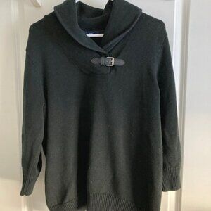 Chaps 3/4 sleeve knit cotton Black high neck w/buckle woman's sweater